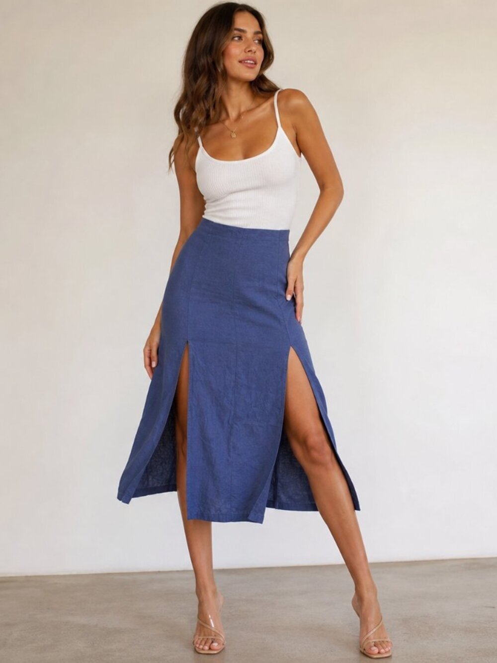 Joie periwinkle Maxi skirt, pencil linen large, elastic waist line with zipper